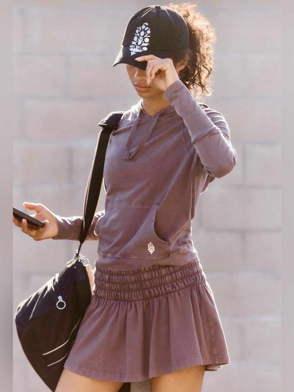 NWT FREE PEOPLE MOVEMENT HOT SHOT SMOCKED SKIRT SET COCOA